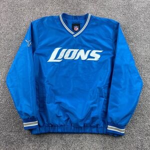 NFL Detroit Lions V-Neck Windbreaker Jacket Mens XL Blue Pullover Football